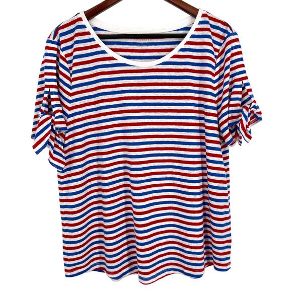 Talbots Sz XL LINEN BLEND Short Sleeve Red White Blue Blouse Shirt Top Patriotic - Picture 1 of 6
